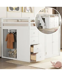 Streamdale Furniture Wood Loft Bed With Built-in Wardrobes, Cabinets and Drawers