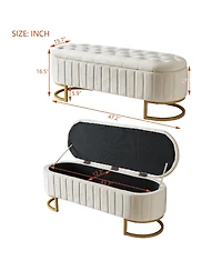 sumyeg Upholstered Velvet Storage Ottoman Bench with Button Tufted Design and Metal Legs