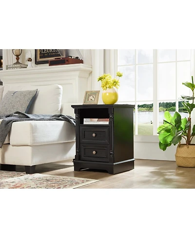 Streamdale Furniture Farmhouse 2-Drawer Side Table with Charging Station and Rustic Wood Base