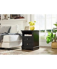 Streamdale Furniture Farmhouse 2-Drawer Side Table with Charging Station and Rustic Wood Base