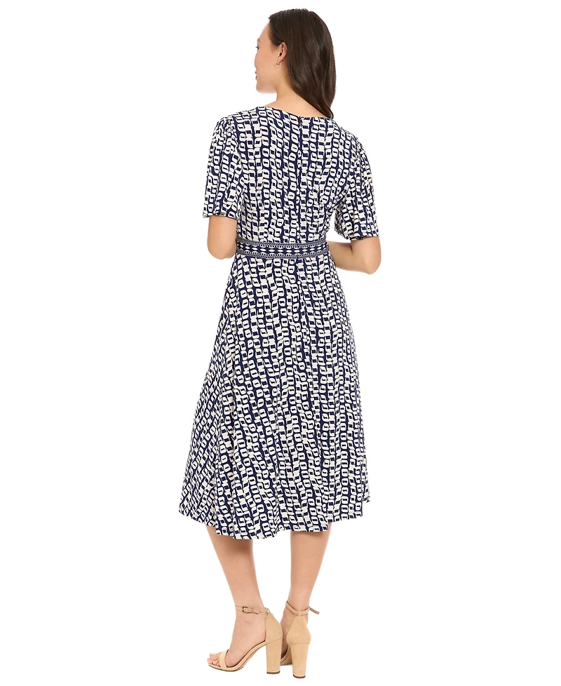 London Times Petite V-Neck Fit & Flare Midi Dress