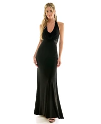 Emerald Sundae Juniors' Draped Neck Halter Maxi Dress