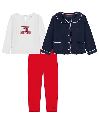 Tommy Hilfiger Baby Girls' Long-Sleeve Jacket, T-Shirt and Pants, 3-Piece Set