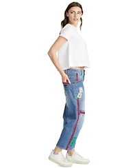 Driftwood Women's Mahjong Motif Embroidered High-Rise Ankle Jeans