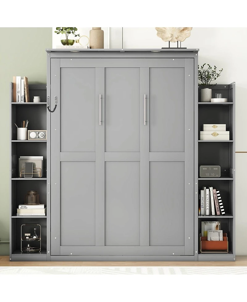 Streamdale Furniture Murphy Bed With Shelves and Led Lights