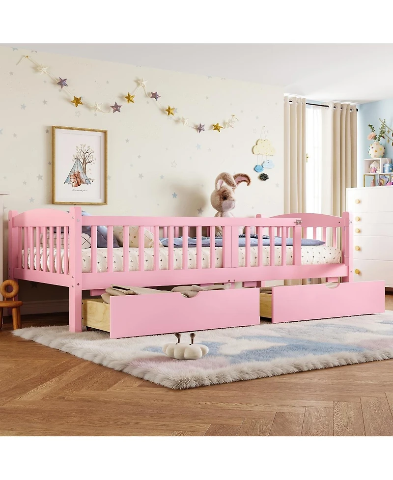 Streamdale Furniture Platform Bed with Storage and Guardrails