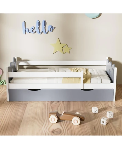 Streamdale Furniture Kids Star and Moon Wood Bed Frame with Slats Easy Assembly