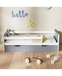 Streamdale Furniture Kids Star and Moon Wood Bed Frame with Slats Easy Assembly