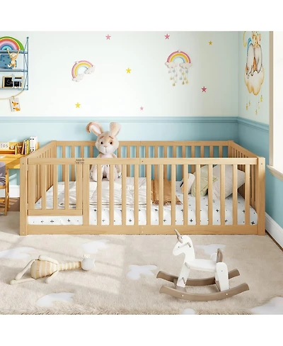 Streamdale Furniture Twin Size Bed Floor Bed with Safety Guardrails and Door for Kids