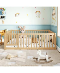 Streamdale Furniture Twin Size Bed Floor Bed with Safety Guardrails and Door for Kids