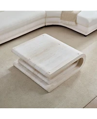 Streamdale Furniture Faux Travertine Square Coffee Table, Modern Layered Base