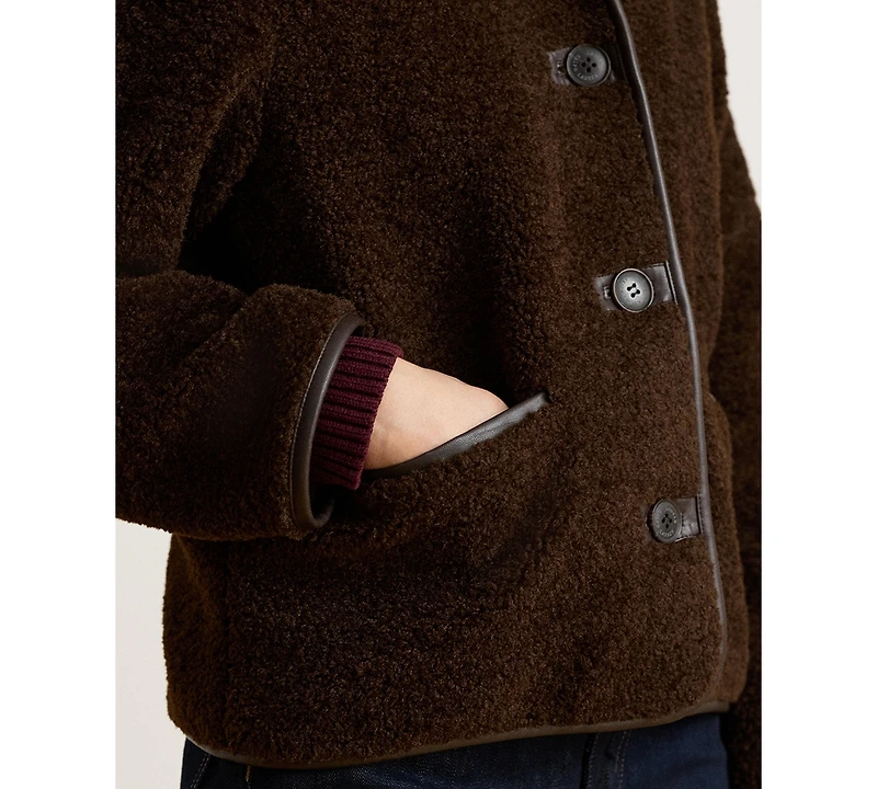Lauren Ralph Women's Pleather Trim Sherpa Jacket
