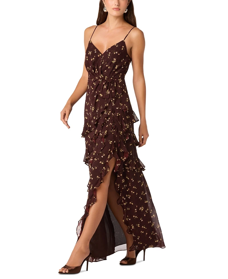 Astr the Label Women's Chiffon Ruffle V-Neck Maxi Dress