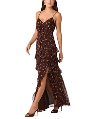 Astr the Label Women's Chiffon Ruffle V-Neck Maxi Dress