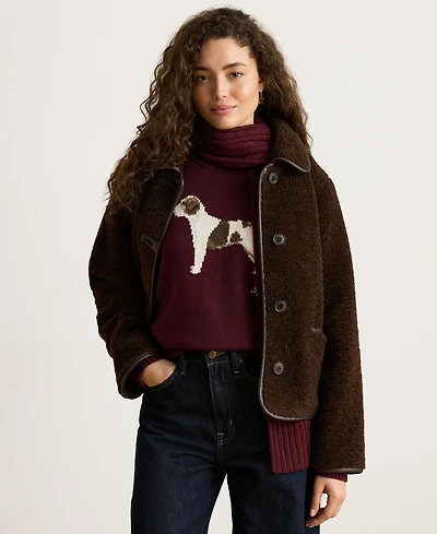 Lauren Ralph Women's Pleather Trim Sherpa Jacket