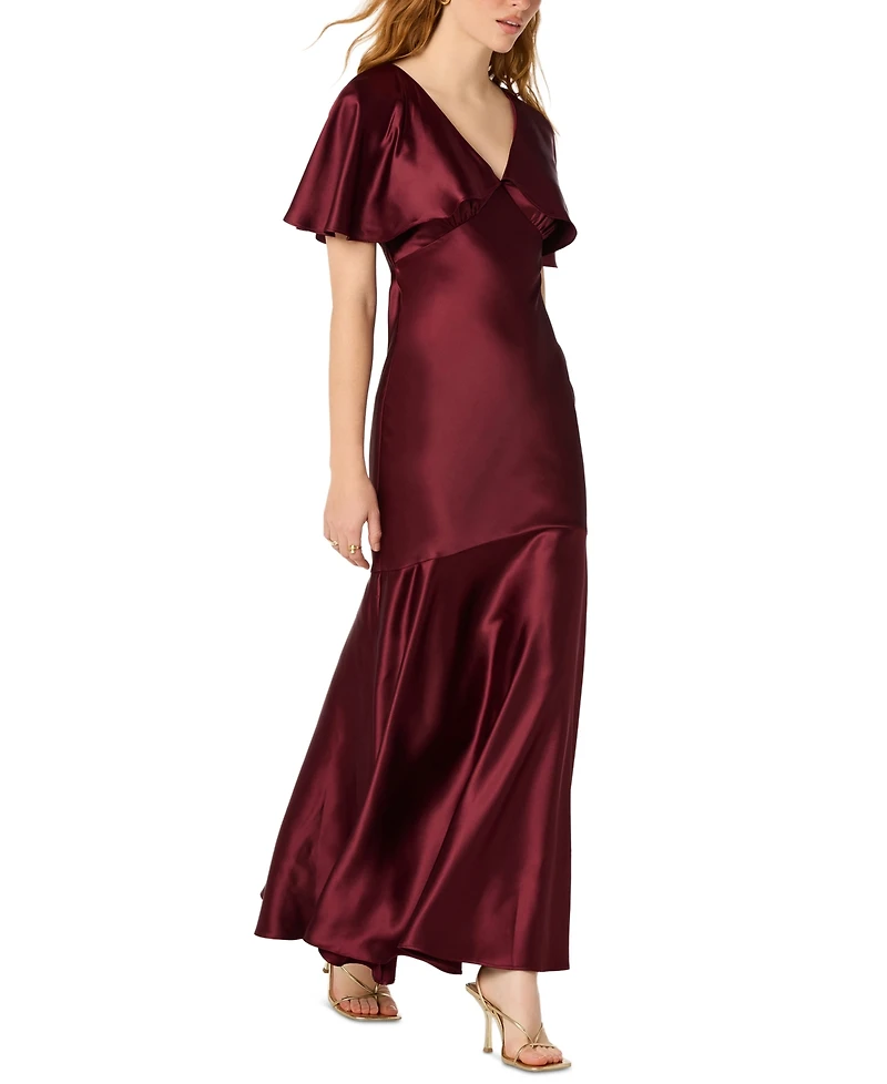 Astr the Label Women's Satin V-Neck Cape-Sleeve Maxi Dress
