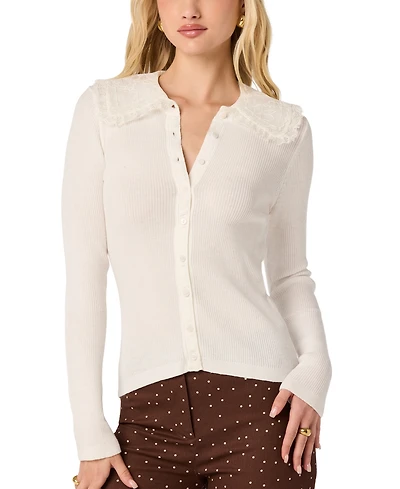 Astr the Label Women's Collared Ribbed Knit Cardigan Sweater