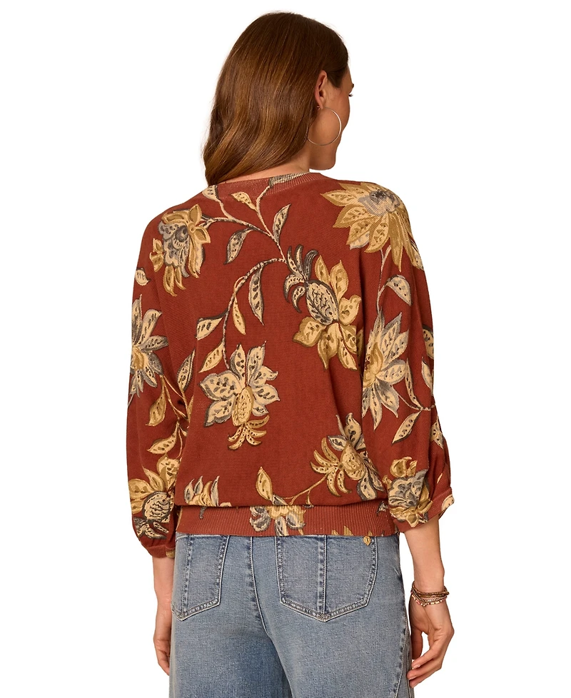 Democracy Petite Dolman-Sleeve Round Neck Printed Sweater