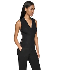 Dkny Women's Collared V-Neck Sleeveless Sweater