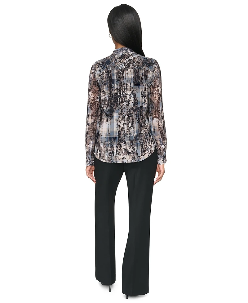 Dkny Women's Tie-Neck V-Neck Blouse