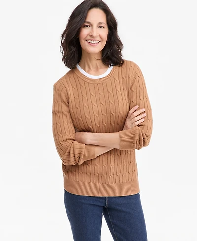 Style & Co Petite Cotton Cable-Knit Crewneck Sweater, Created for Macy's