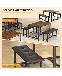 homfan 4-Person Dining Set with 2 Benches – Rectangular Table for Small Apartments, Modern Dining Room Bench Set for 4