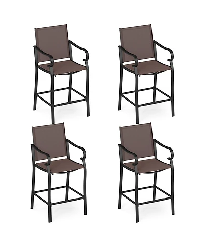 Gymax Set of Outdoor Counter Height Bar Stools with Back Armrest and Footrest