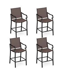 Gymax Set of Outdoor Counter Height Bar Stools with Back Armrest and Footrest