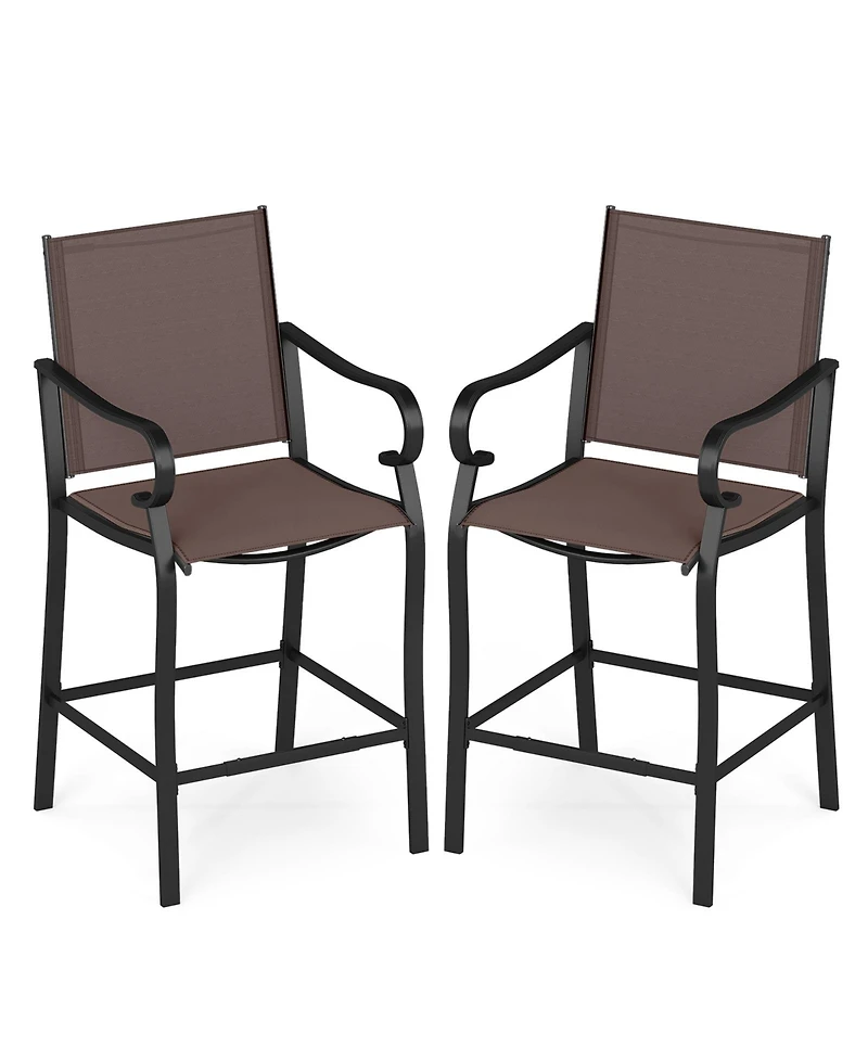 Gymax Set of 2 Outdoor Counter Height Bar Stools with Back Armrest and Footrest