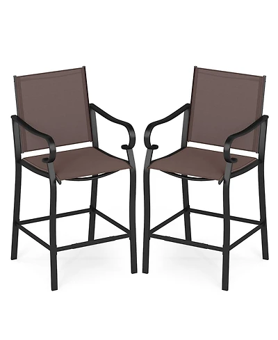 Gymax Set of 2 Outdoor Counter Height Bar Stools with Back Armrest and Footrest