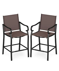 Gymax Set of 2 Outdoor Counter Height Bar Stools with Back Armrest and Footrest