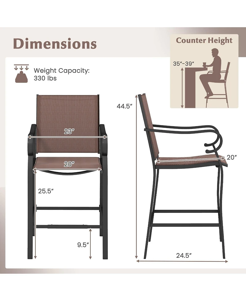Sugift Set of 4 Outdoor Counter Height Bar Stools with Breathable Mesh Fabric