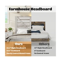 Lucky One Queen Size Wood Platform Bed Frame with Heavy Duty Metal Frame, Industrial Style, Steel Slats, No Box Spring Needed