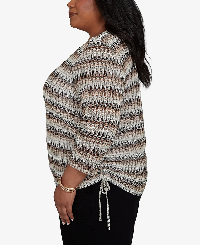 Alfred Dunner Plus Travel Advisory Biadere Textured Top with Necklace