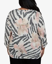 Alfred Dunner Plus Travel Advisory Animal Floral Henley Top