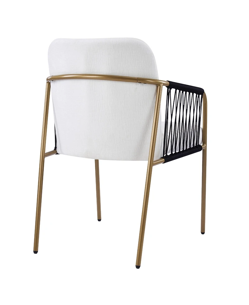 Boyel Living 2-Piece Modern Glam Dining Chairs, Metal Frame, Fabric Seat and Woven Arms, Mid-Century