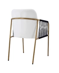 Boyel Living 2-Piece Modern Glam Dining Chairs, Metal Frame, Fabric Seat and Woven Arms, Mid-Century