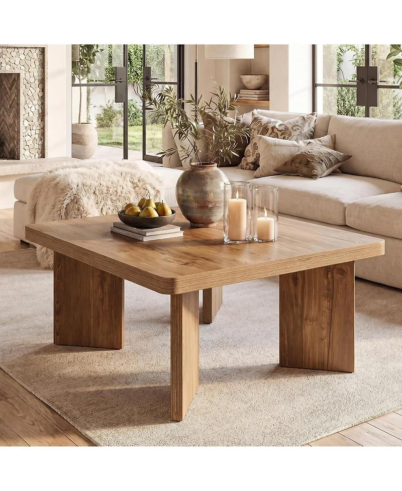 Tribesigns 31.5 in. Square Mdf Coffee Table, Round Corners Living Room Center Coffee Table with 4 Legs