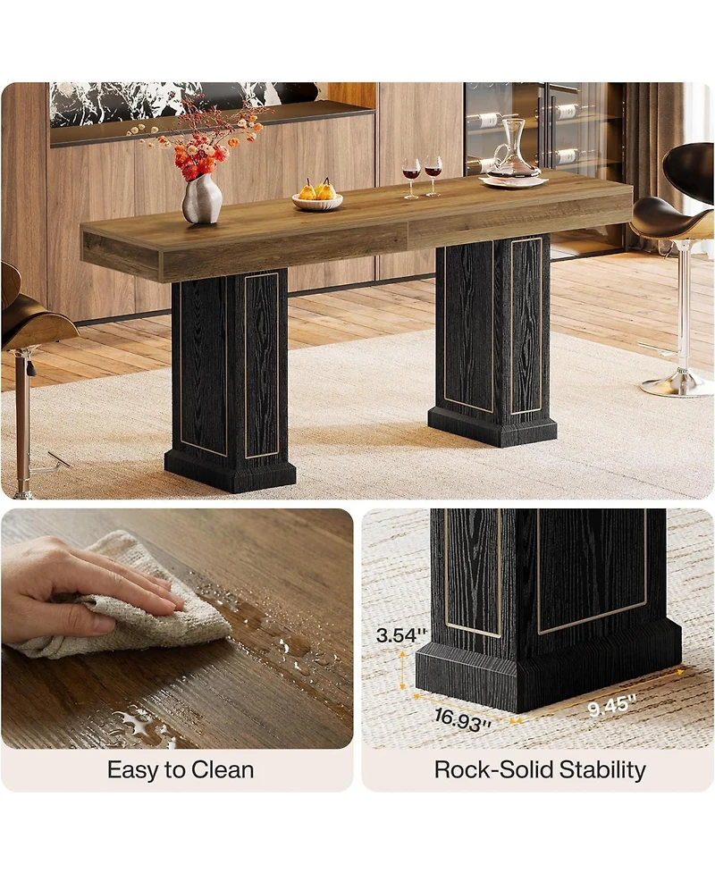 Tribesigns 70.9" Extra Long Bar Table For 6-8: Rustic Counter Height Pub Table with Dual Pedestal Base for Home Bar, Kitchen, Game Room