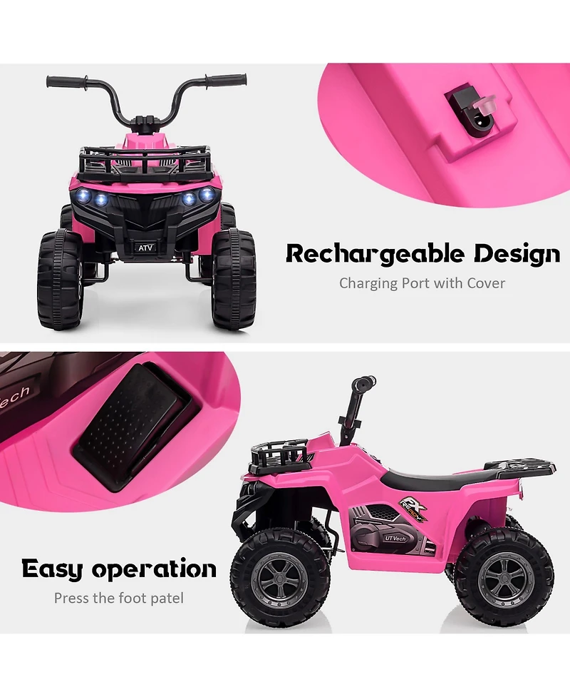 homfan 12V Electric Ride-On Atv Quad – High and Low Speed, Treaded Tires, Rubber Handles, Led Lights – Perfect Outdoor Gift