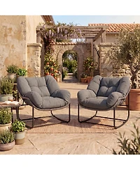 GarveeLife 2 Piece Outdoor Rocking Chair, Papasan Rocking Chair with Thick Cushion, Comfy Wicker Reading Lounge, Indoor Bed-Like for Bedroom, Balcony