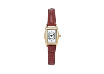 Peugeot Women's Vintage 14K Gold-Plated Rectangular Small Face Watch with Leather Strap