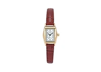 Peugeot Women's Vintage 14K Gold-Plated Rectangular Small Face Watch with Leather Strap