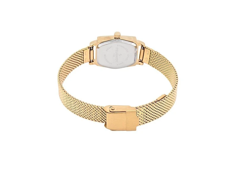 Peugeot Women's Vintage 14K Gold-Plated Rectangular Small Face Watch with Gold Mesh Bracelet