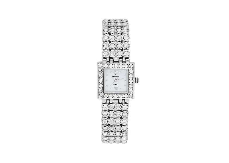 Peugeot Women's Silver Jeweled Watch with Four Strands of Genuine Swarovski Crystals