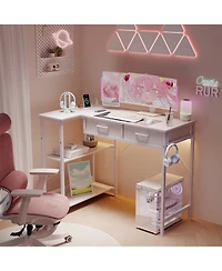 homfan 40" L-Shaped Gaming Desk – Power Outlet, 3-Tier Shelves, 2 Drawers and Headphone Hook for Small Spaces