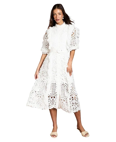 Coast Women's Lace-Ruffle Belted Midi Dress