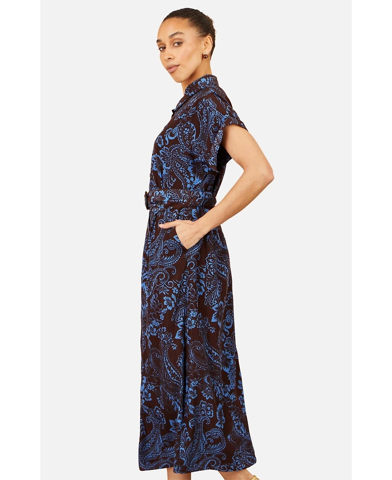 Yumi Women's Paisley Belted Short-Sleeve Shirt Dress