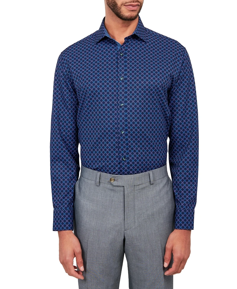 Society of Threads Men's Regular Fit 4-Way Stretch Performance Geometric Dress Shirt