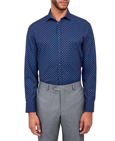 Society of Threads Men's Regular Fit 4-Way Stretch Performance Geometric Dress Shirt